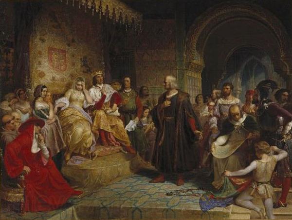 Emanuel Leutze Columbus before the Queen Spain oil painting art
